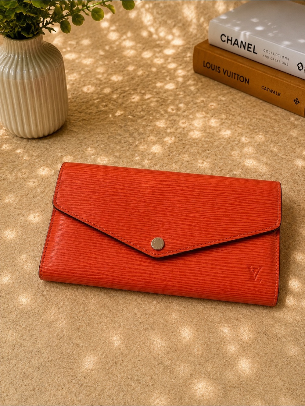 Louis Vuitton Red Orange Epi Leather Envelope Wallet